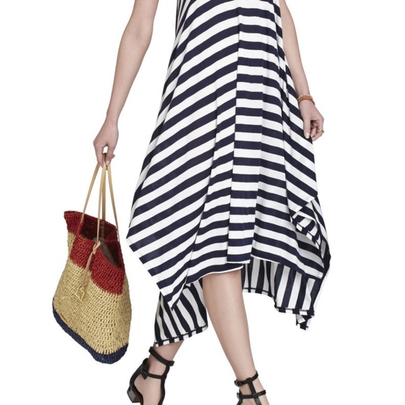 BCBGMAXAZRIA BLUE STRIPE HANDKERCHIEF KNIT DRESS - Picture 2 of 8